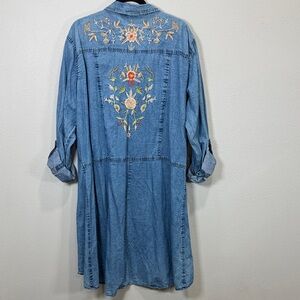 Nostalgia Blue Denim dress with Floral Embroidery on back